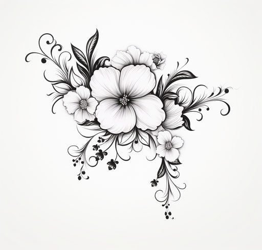 Black and white floral tattoo in batik style, pretty and enchanting