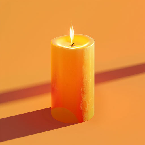 Realistic candle clipart on flat sunset orange background