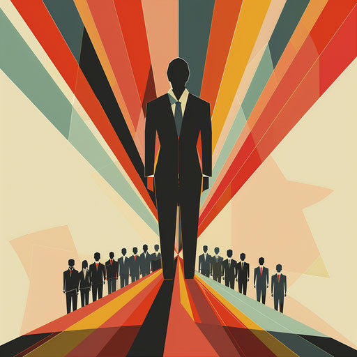 Bold geometric depiction of a leader in front of a group