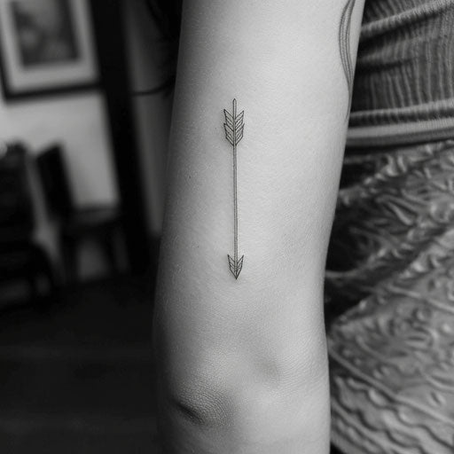 Elegant arrow tattoo, fine lines and delicate shading