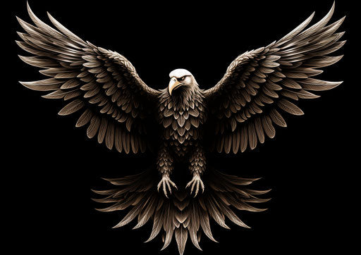 Black and white eagle logo with wings spread, Florentine Renaissance style