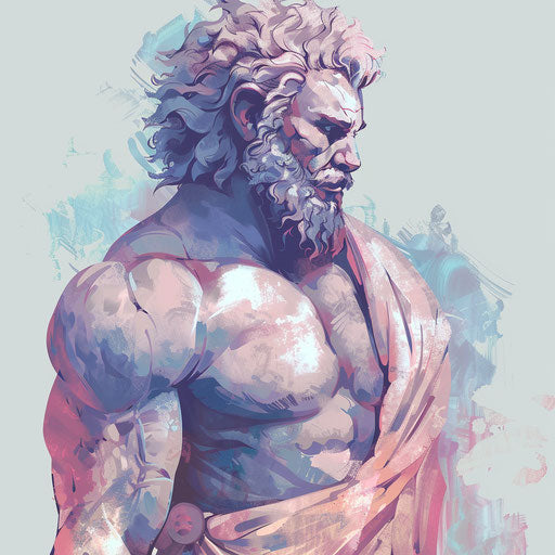 Elegant tattoo sketch of Hercules wearing the Nemean lion skin, flat style with pastel colors