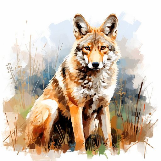Coyote clipart in the style of Impressionistic Art, on a white background