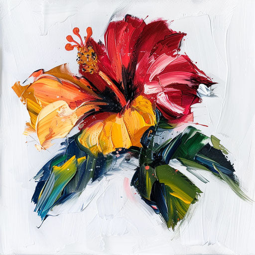 Impressionistic painting of a hibiscus tattoo on white canvas