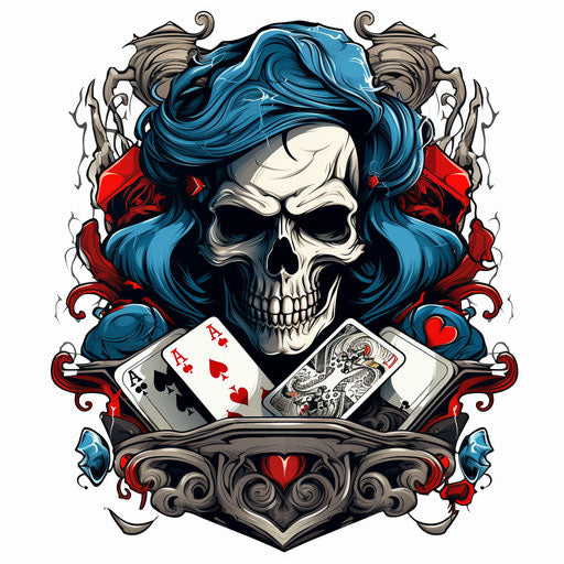 Skull, cigarette and cards royal illustration 3D tattoo style