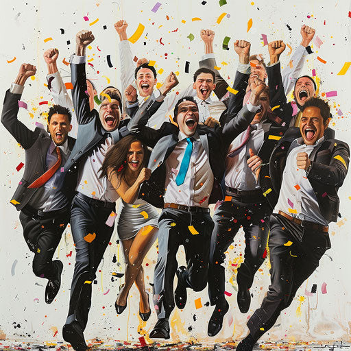 Sales team celebrating record-breaking quarter