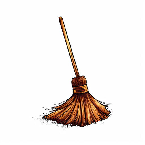 Minimalist broom illustration on white background