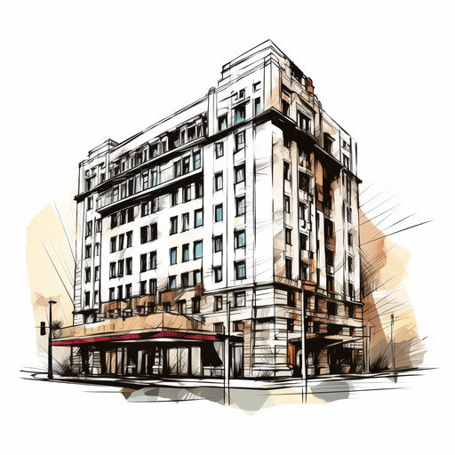 Hotel illustration in the style of Chiaroscuro Art