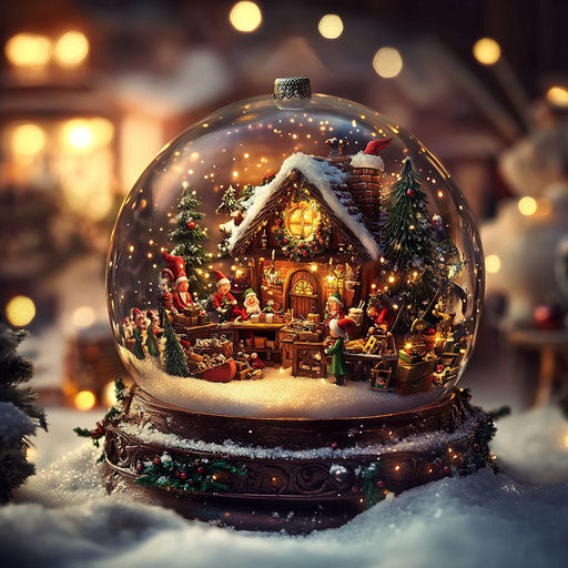 Santa's workshop, elves crafting toys