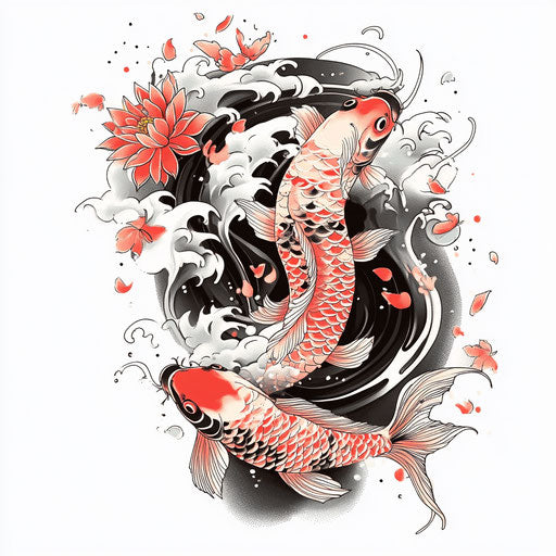 Yakuza tattoo with vibrant koi fish swimming upstream