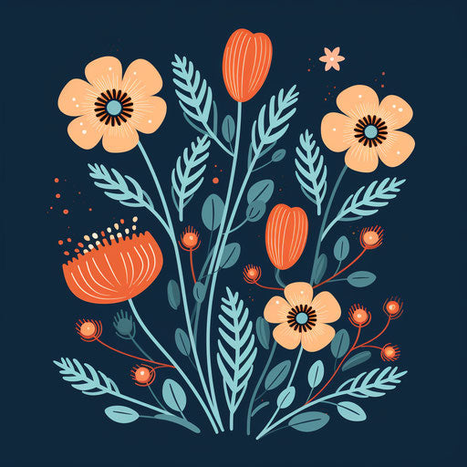 Free vector drawing of flower, naive style with meticulous line work