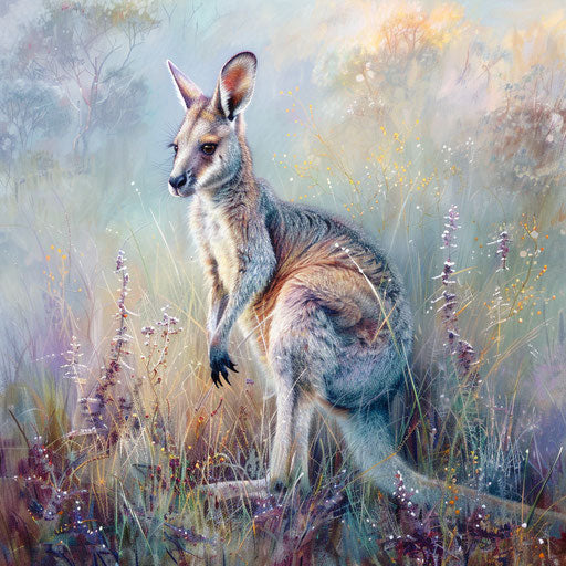 Ethereal dawn: Toolache Wallaby gracefully bounds through mist