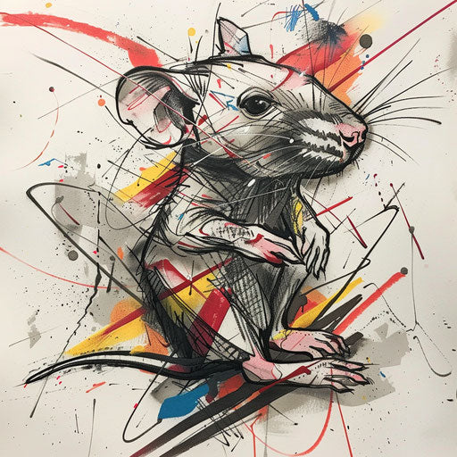 Bold tattoo sketch of a rat with graffiti elements