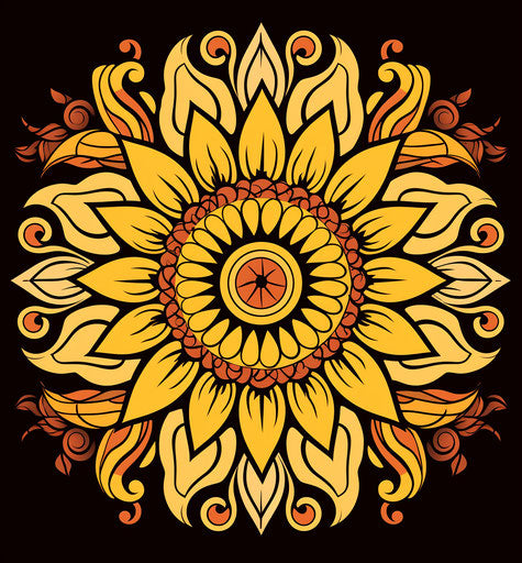 Yellow sunflower with floral mandala for coloring