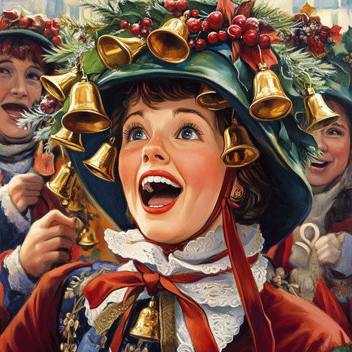 Festive hat with jingle bells worn by a joyful singer