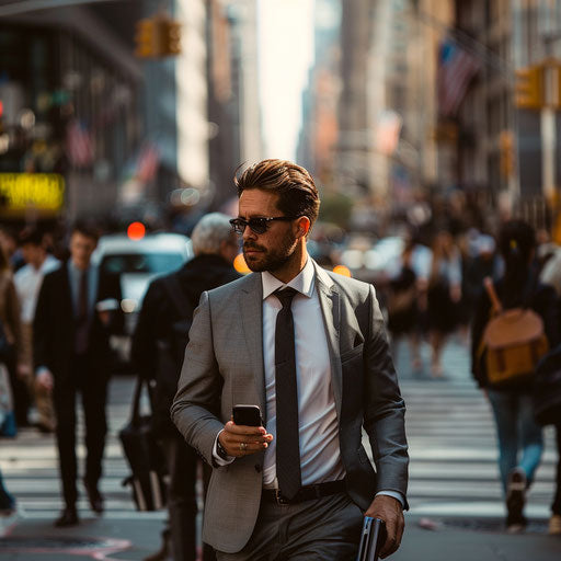 Businessman walking briskly in a busy city street
