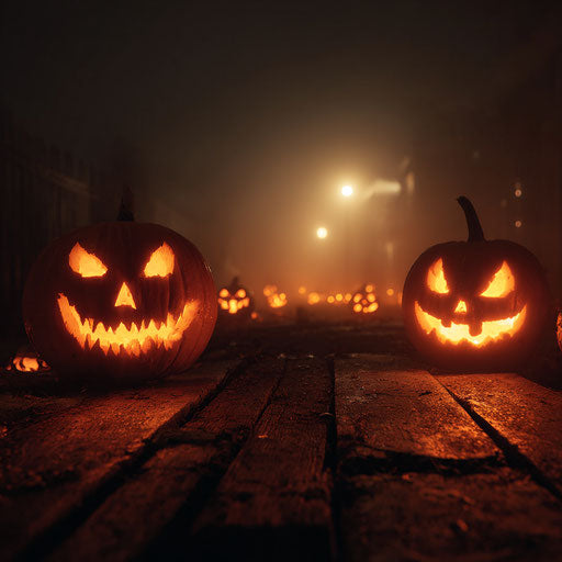 Glowing pumpkins in a Halloween night scene