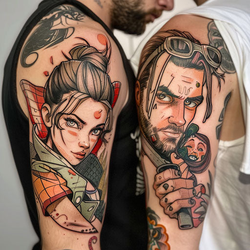 Father daughter tattoos in comic book fashion
