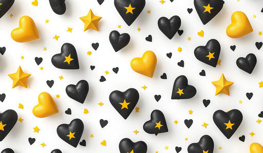 Black hearts yellow stars on white background - princess style
