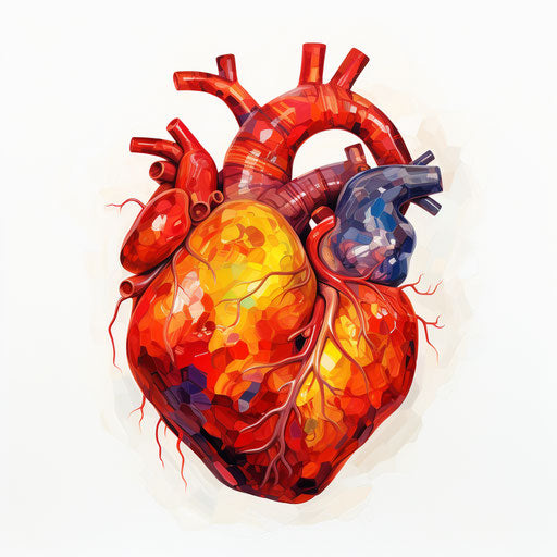 Human heart in Oil painting style, on white background