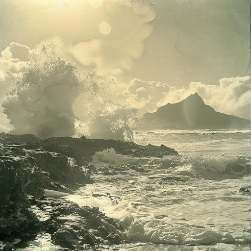 Lanikai Beach, Hawaii with dramatic waves hitting rocky shore