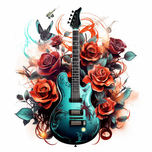 Electric guitar with roses and butterflies poster, tattoo-inspired
