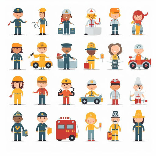 Minimalist style community helpers clipart on white background