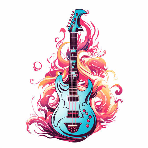 Electric guitar with flaming flames and blank plaque