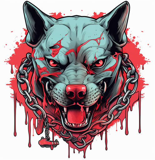 Cartoon style red dog head with chains motif
