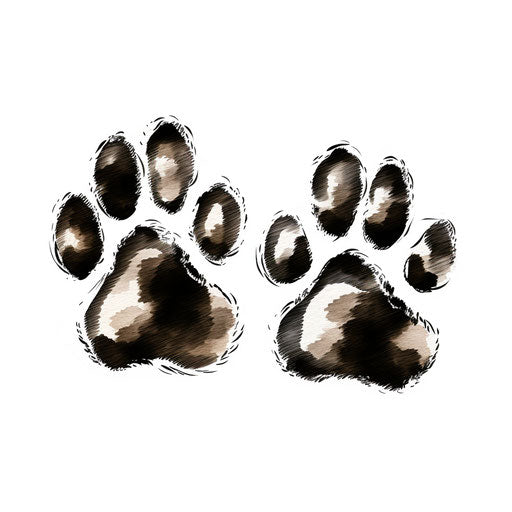 Dog Paw Art in the Chiaroscuro Style, on White Background