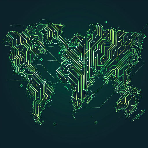 Tech map logo with digital circuit board pattern