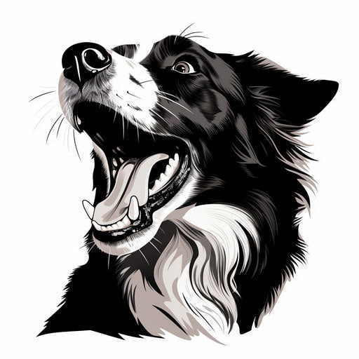 Dog yawning in black and white