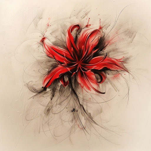 Dreamy tattoo sketch of a red spider lily
