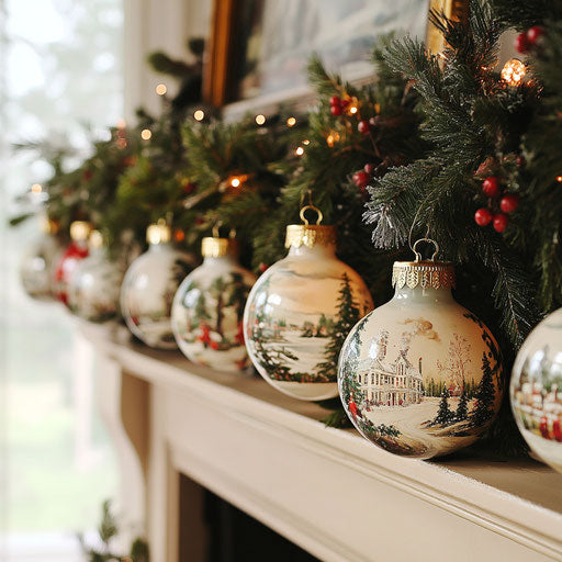Vintage Christmas garland with hand-painted bulbs