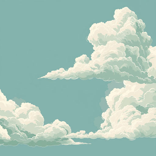 Clouds clipart in photo realistic style with a flat random background, vintage filter and delicate lines