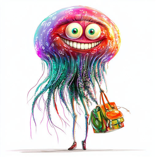 Humorous caricature of a jellyfish with human characteristics