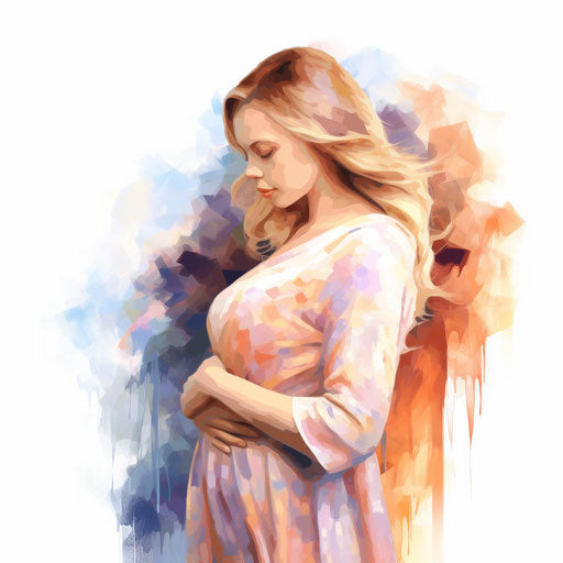 Pregnant woman in Impressionistic Art on white background