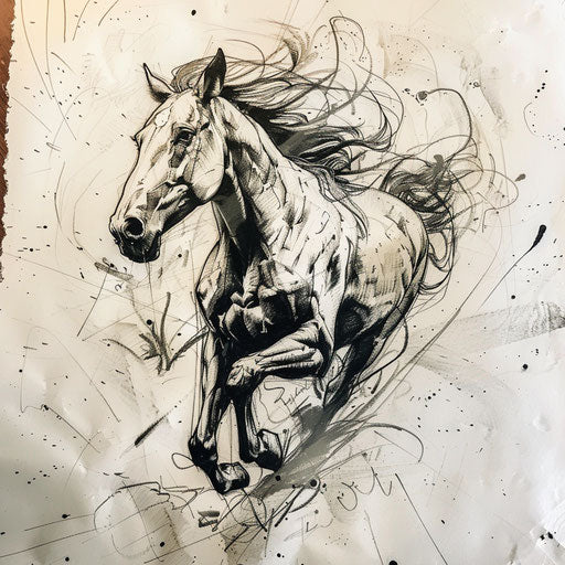 Dynamic flat tattoo sketch of a wild horse running free
