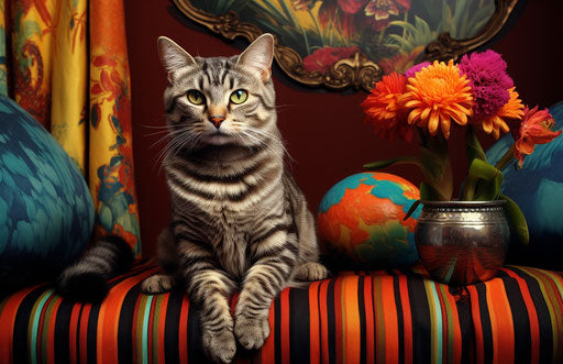 A cat on a couch, sumatraism style, striped arrangements