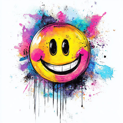 Flat tattoo sketch of smiley tattoo with watercolor splash effect