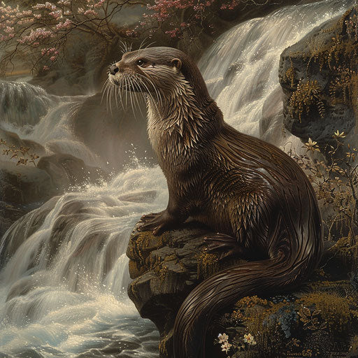 Otter on top of a waterfall