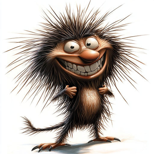 Humorous caricature of a porcupine with human characteristics