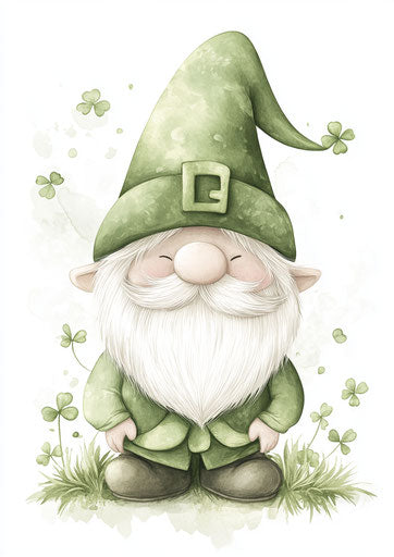 Adorable gnome with Irish hat and shamrocks in beard