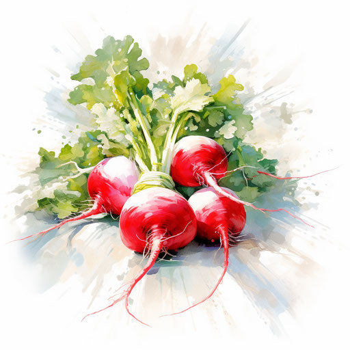 Radish clipart in the style of Impressionistic Art, on white background