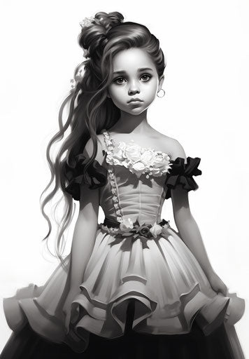 Beautiful girl in black and white dress, anime style