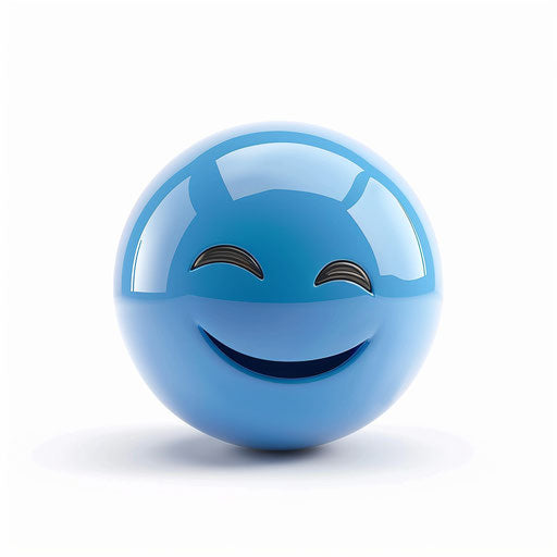 Blue ball with winking emoji on white background
