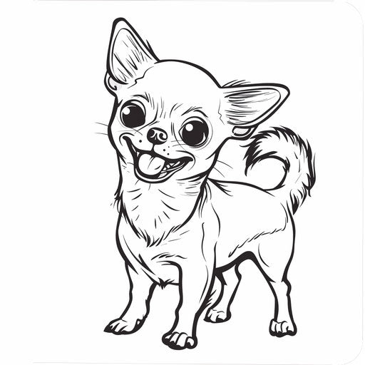Happy Chihuahua Wagging Tail, Coloring Book Outline