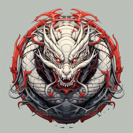 Asian dragon tattoo design in dystopian cartoon style