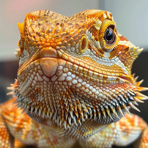Close-up of a bearded dragon with calm, observant eyes