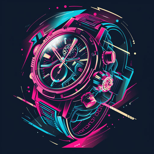 Neon cybernetic clock in futuristic tattoo clipart style